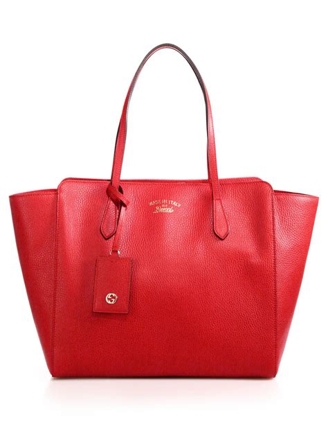 gucci swing tote red|Gucci Medium Leather Swing Tote .